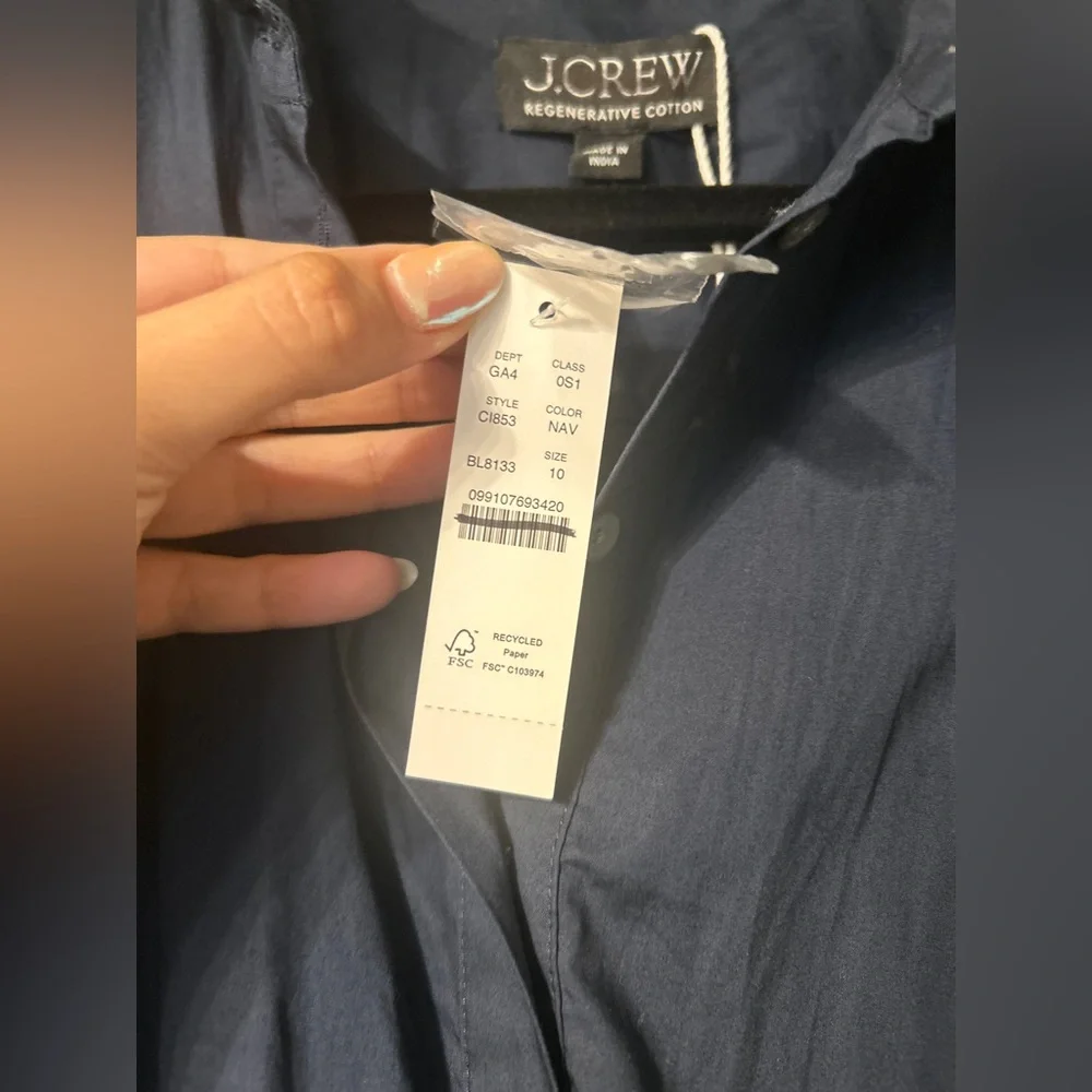J.Crew Elena Mini Shirtdress Cotton Poplin Navy Blue Size 10 NWT - Picture 7 of 12